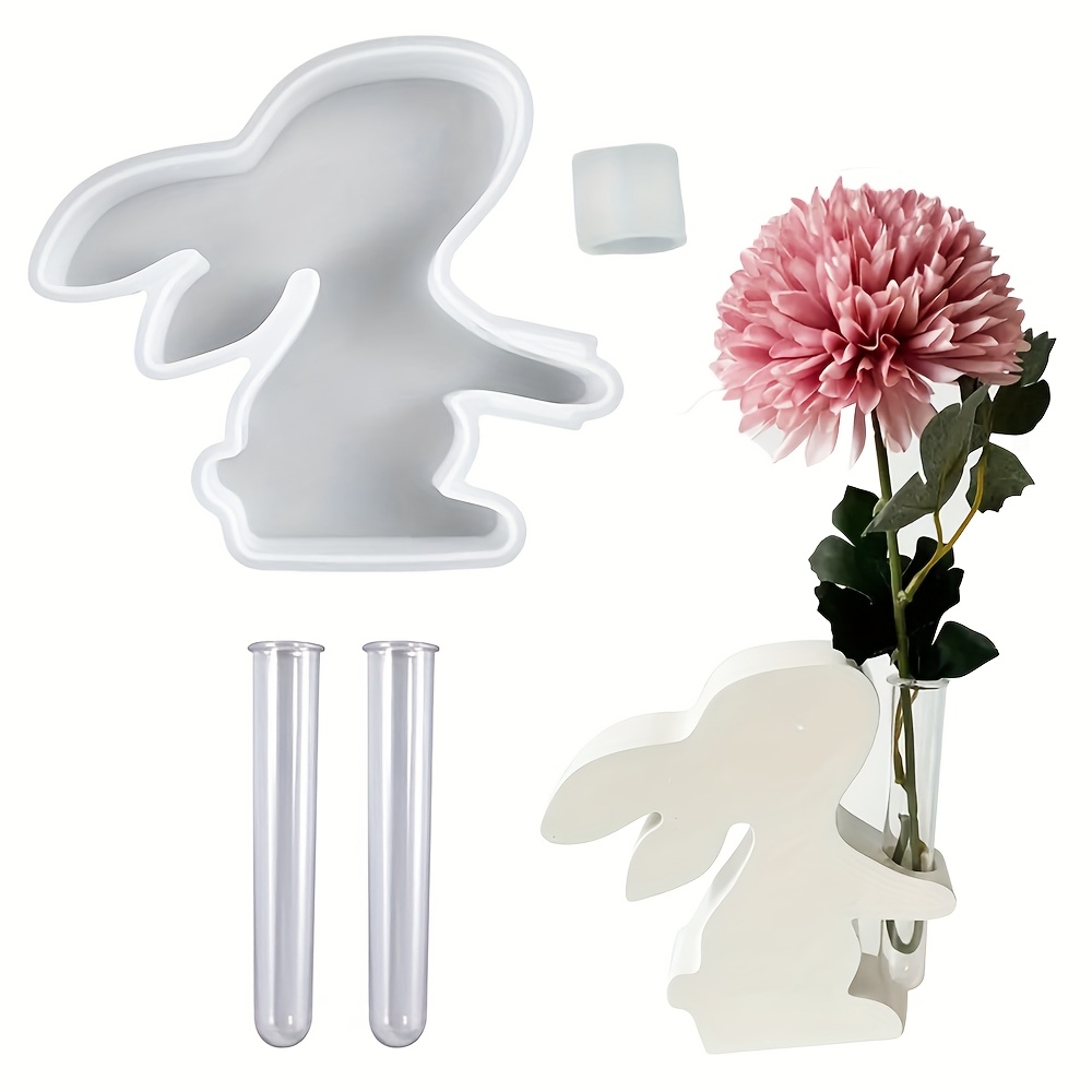 Propagation Station Vase - 4個/セット イースターバニー シリコン製花瓶型 テストチューブ付き、ウサギの植物繁殖ステーション レジン型 (樹脂・石膏・コンクリート用)