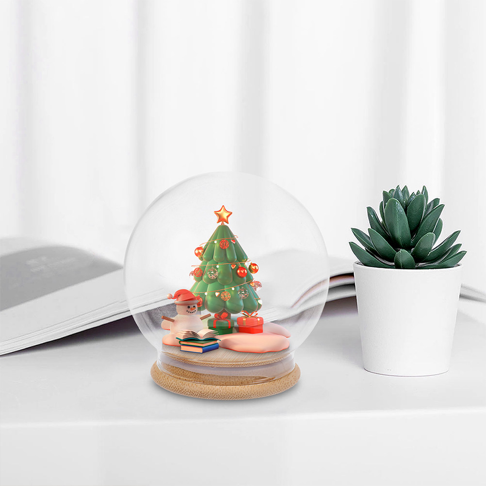 Plastic Dome Clear - 透明ガラスドーム型防塵ディスプレイ球体13cm木製ベース付きプリザーブドフラワーカバー家の装飾スノーグローブ