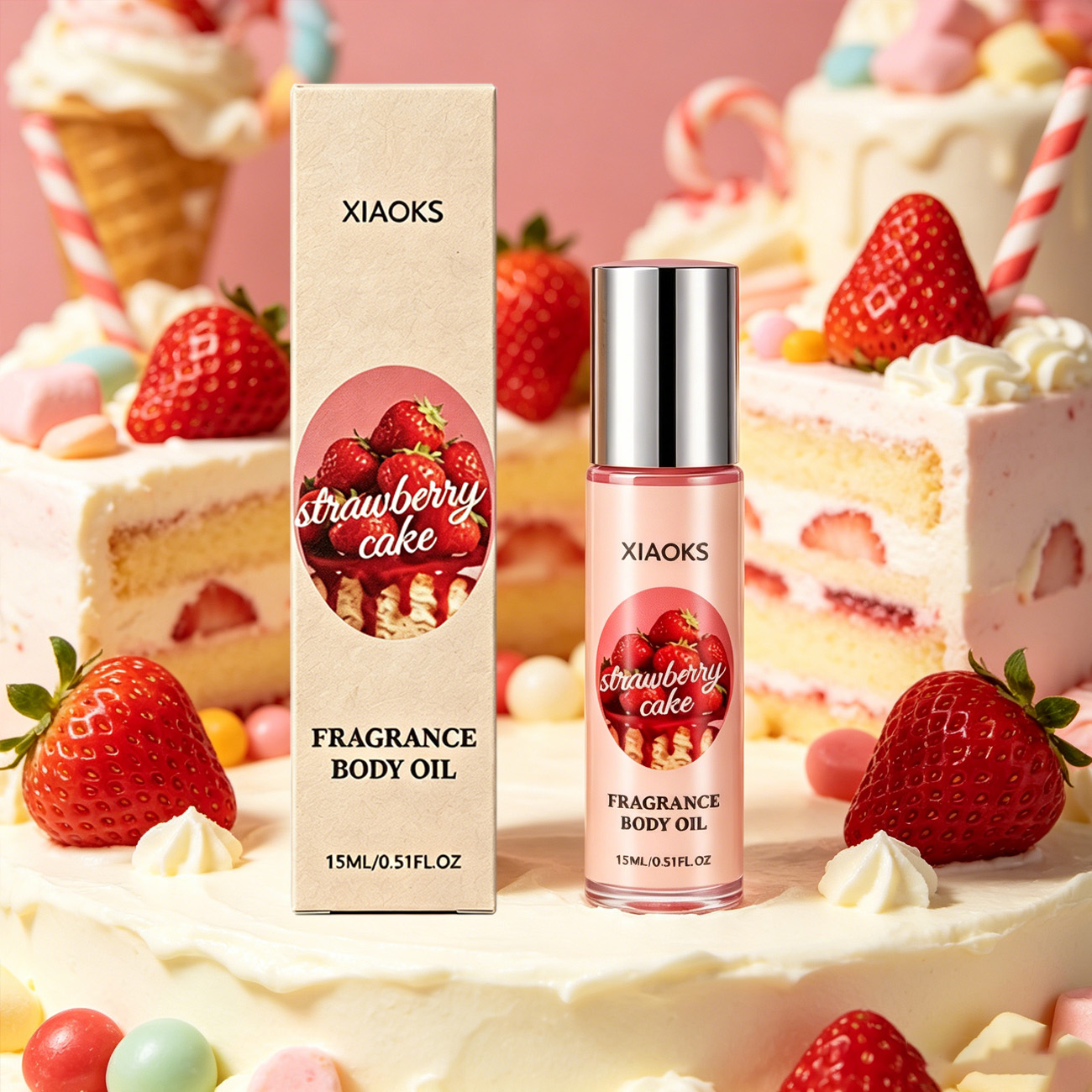 Misting Bottle Fine - 1本のストロベリーケーキ型スイートロールオン香水 - 魅力的なフローラルロールオンフレグランス、甘いストロベリーケーキの香り、甘い香り、魅力を高める長持ちする香り、男性を惹きつけるバレンタインデーやカップルの日ギフト、スタイリッシュなグラデーションガラスボトルデザイン、デートやカジュアルウェアに最適、フレッシュでフルーティーなフローラルの香り、あなたの完璧な選択。