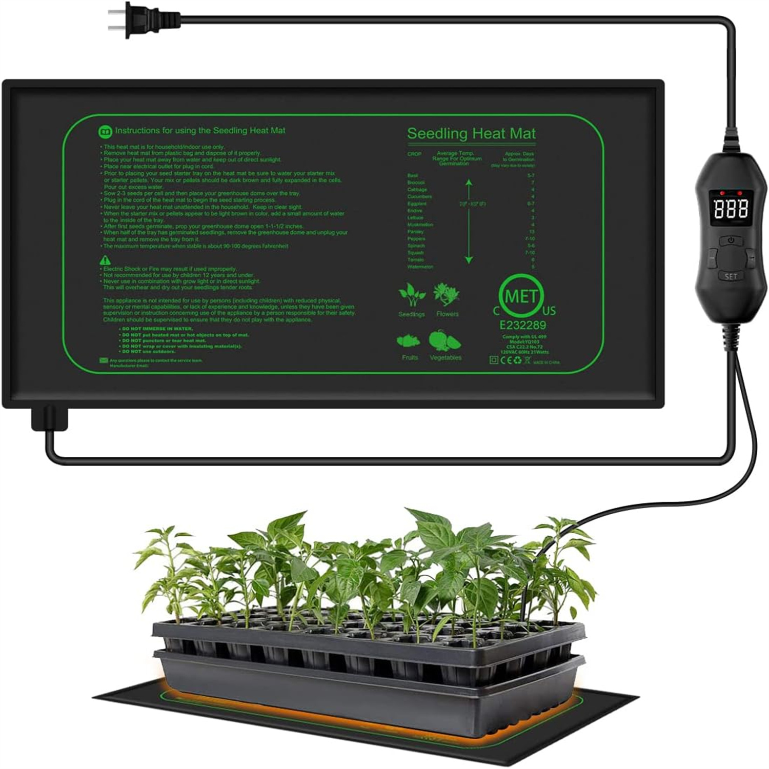 Heat Mat Seedling - 苗用ヒートマット デジタルサーモスタット付き 室内植物発芽加熱パッド 繁殖用クローンスターターマット EU/USプラグ