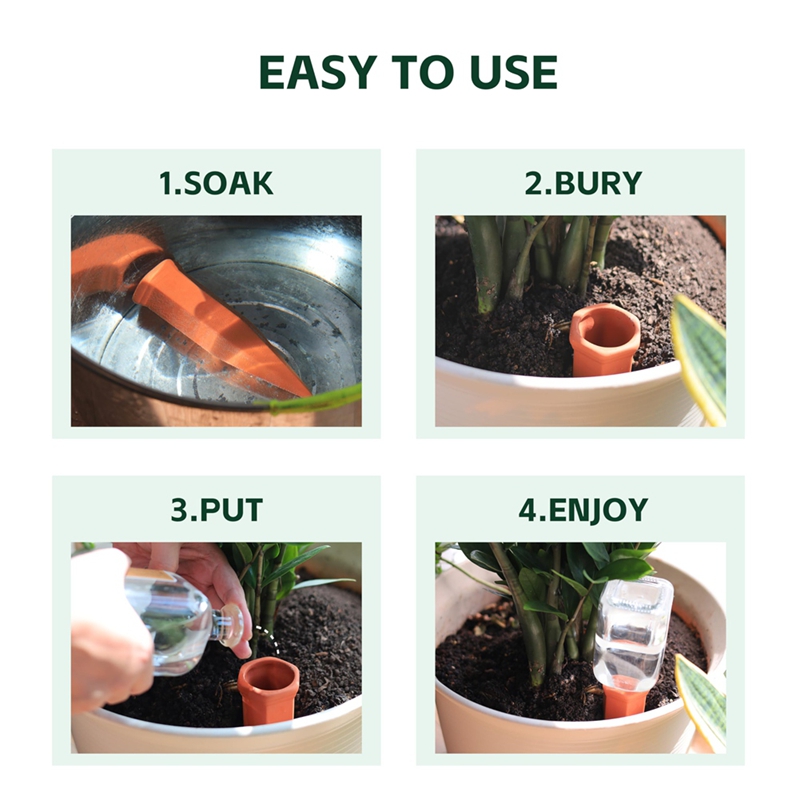Self Watering Insert - テラコッタ製給水スパイク、ワインボトル型給水ステーク、屋内外植物用徐放性自動給水プランターインサート-SPMI