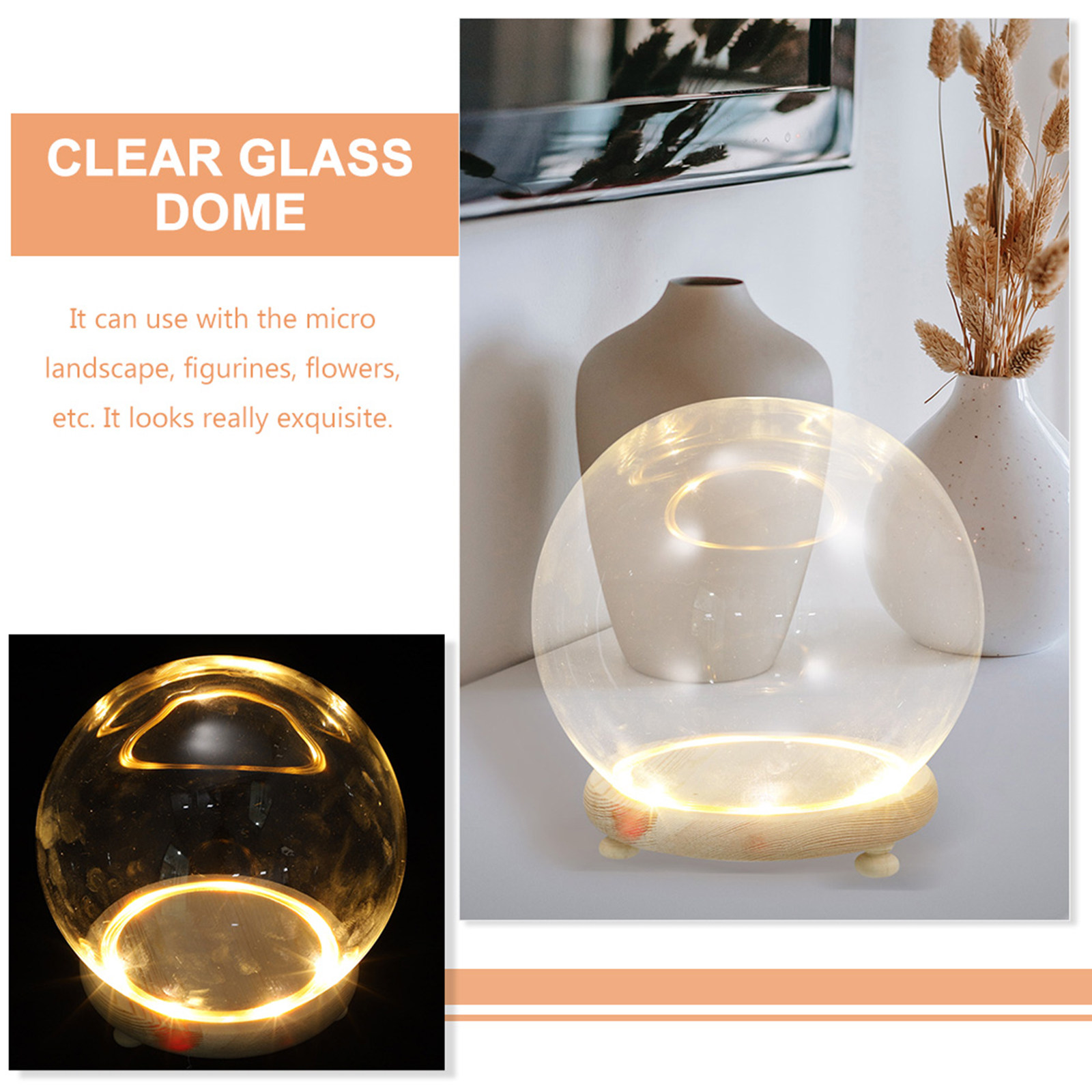 透明ガラスドーム型ディスプレイカバー、不凋花、造花、家庭、店 - Plastic Dome Clear のレビューと価格