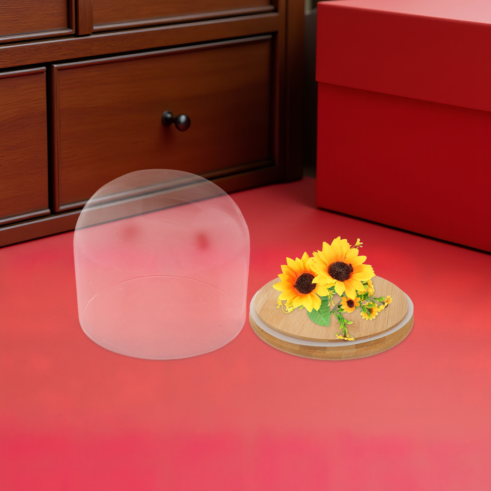 透明なガラスドーム型クローシュ、密閉された竹製の台座付き、永 - Plastic Dome Clear のレビューと価格