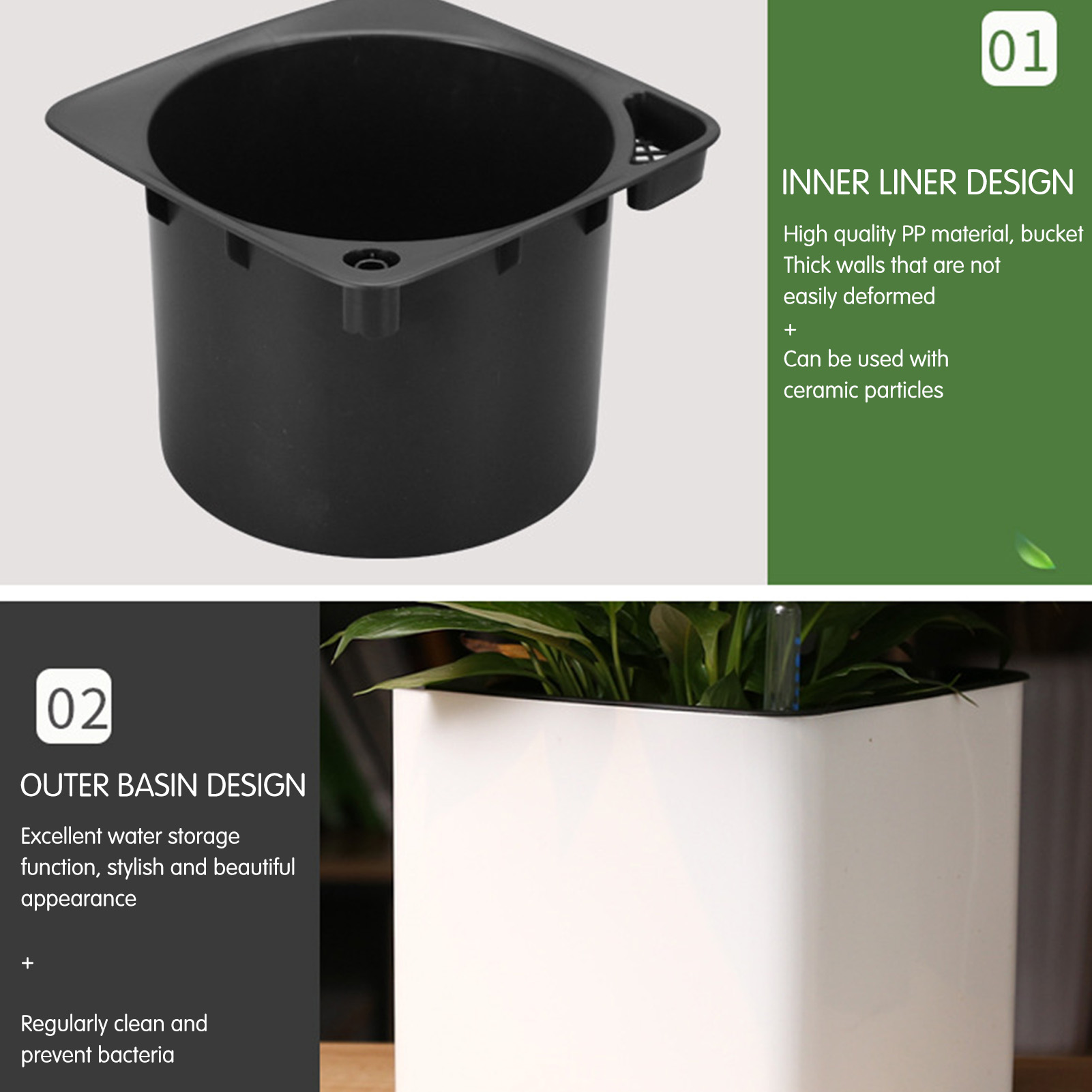 自動給水プランター 水位計付き自動給水ポット ホワイト 自動 - Self Watering Insert のレビューと価格