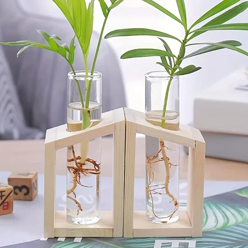 試験管ガラス花瓶 植物繁殖ステーション 水耕栽培花瓶 木製ス - Propagation Station Vase のレビューと価格