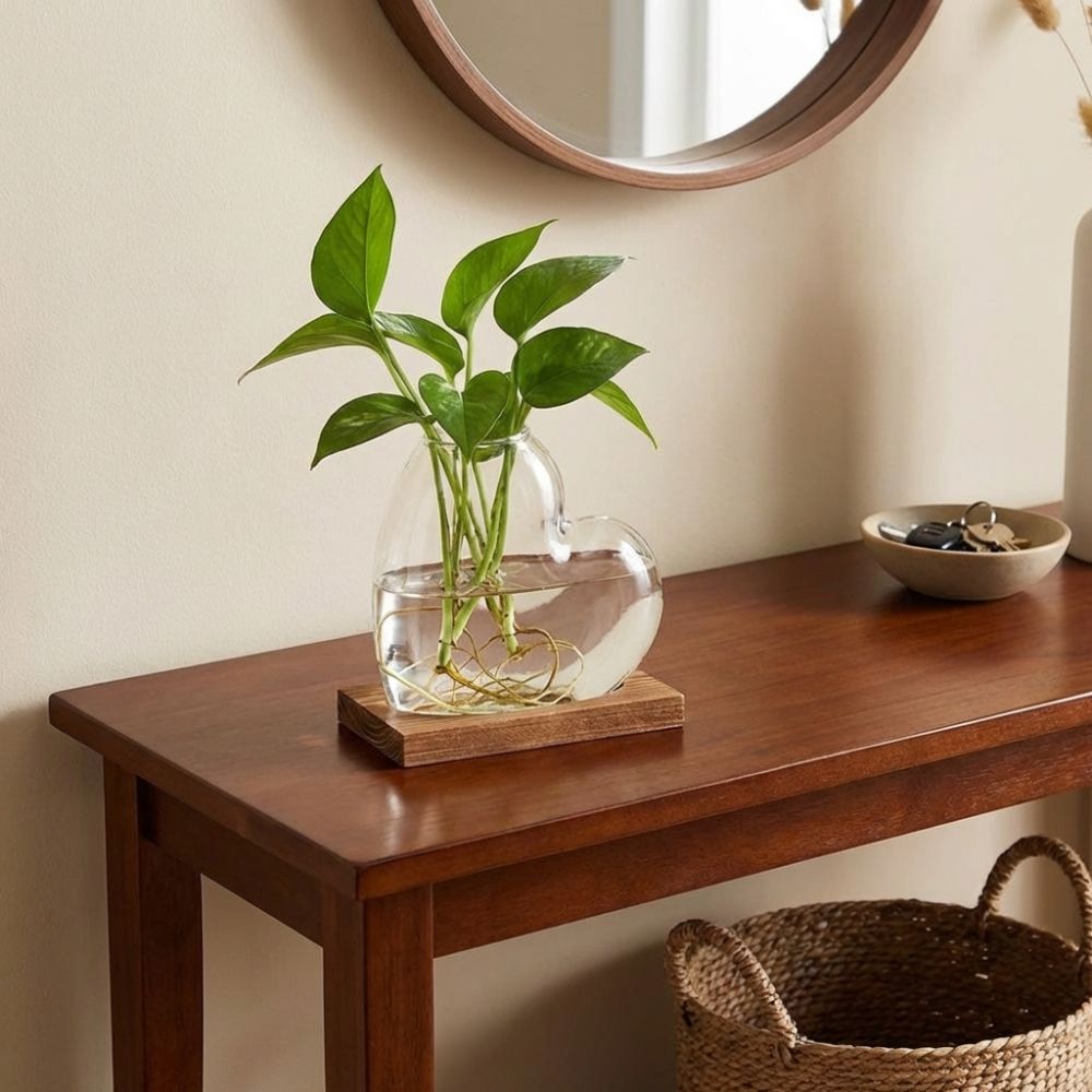 透明な水耕栽培ガラス花瓶木製スタンド装飾愛の形をした花瓶ミニ - Propagation Station Vase のレビューと価格