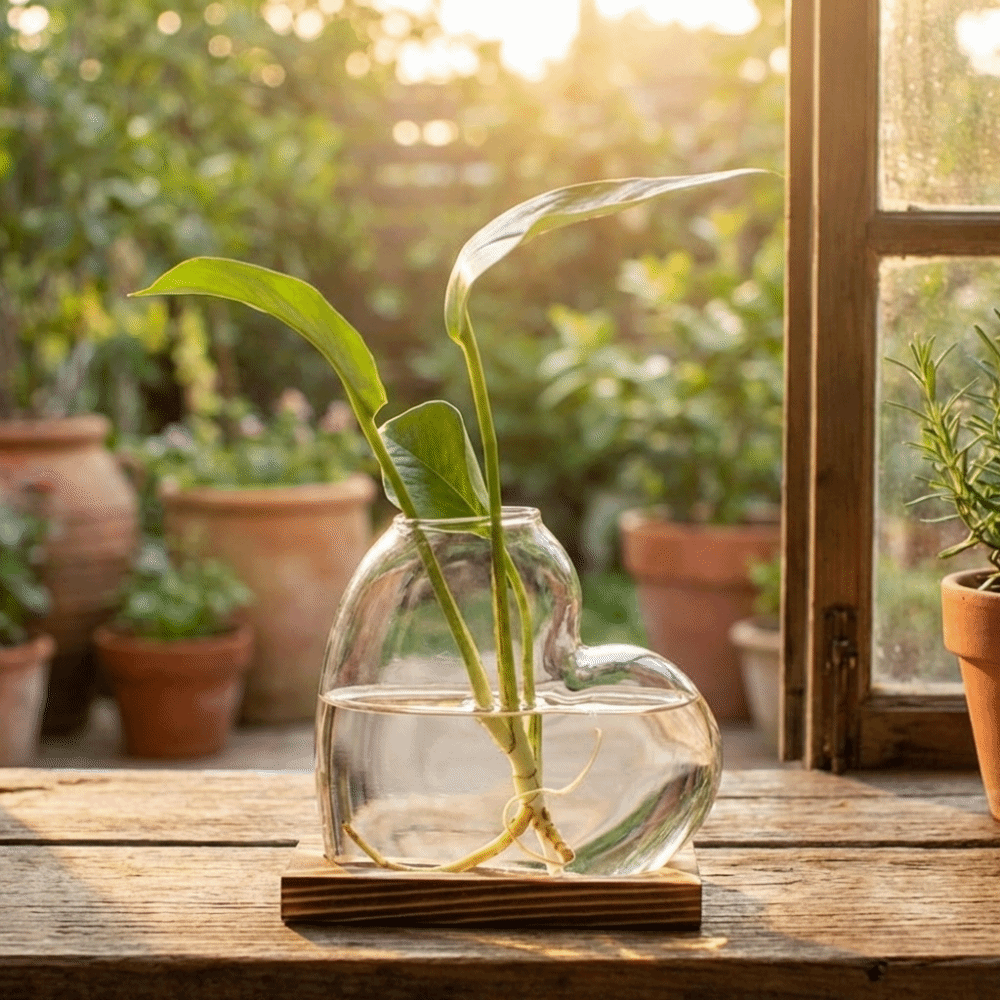 透明な水耕栽培ガラス花瓶木製スタンド装飾愛の形をした花瓶ミニ - Propagation Station Vase のレビューと価格