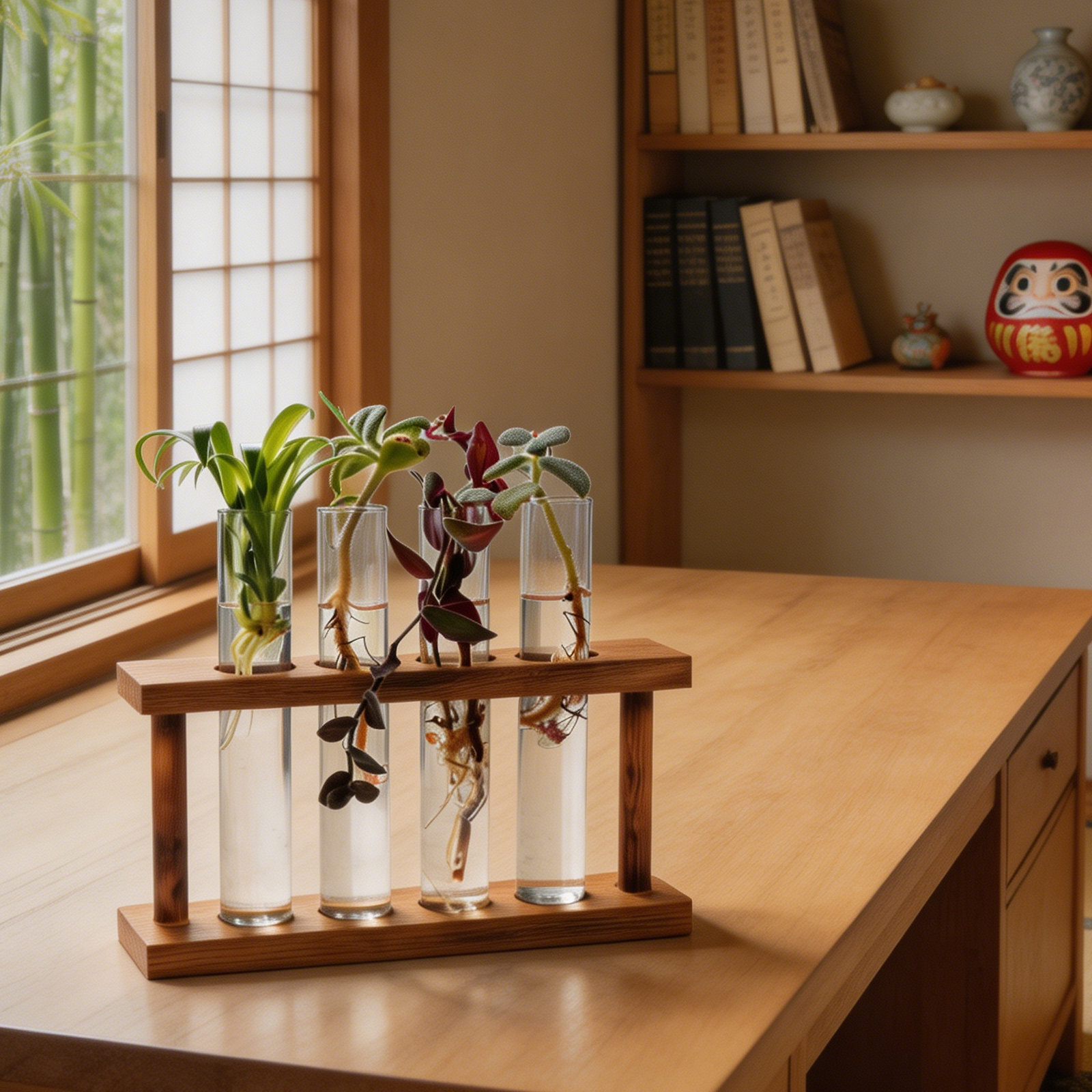 木製植物繁殖ステーション、ガラス試験管花瓶ホルダー付き、素朴 - Propagation Station Vase のレビューと価格